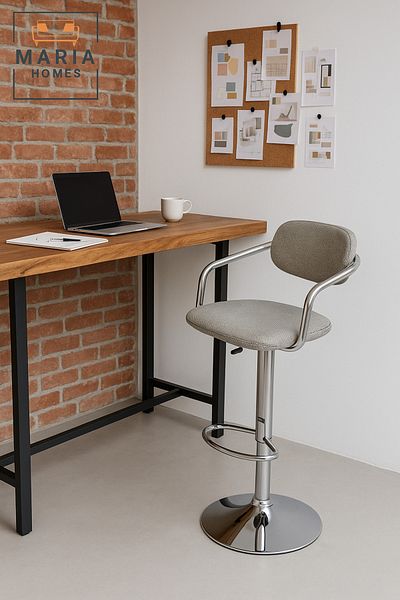 MARIA HOMES Modern Adjustable Bar Stool with Chrome Base and Gray Mesh Back – Swivel Counter Chair