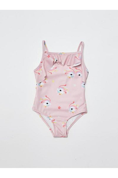 DEEP BEACH Unicorn Printed Ruffle Detailed Girls' Swimsuit Db200721cm
