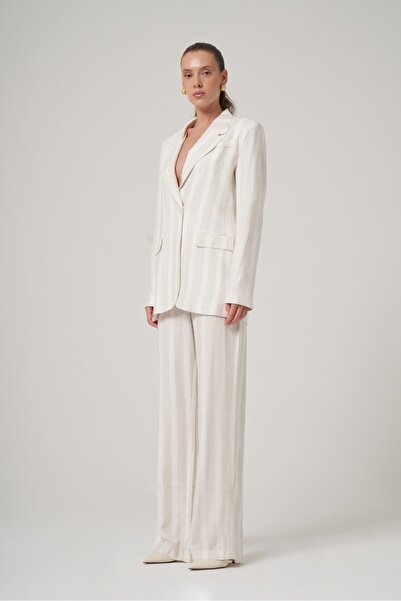 UTOPIAN Kendinden Çizgili Yüksek Bel Pantolon