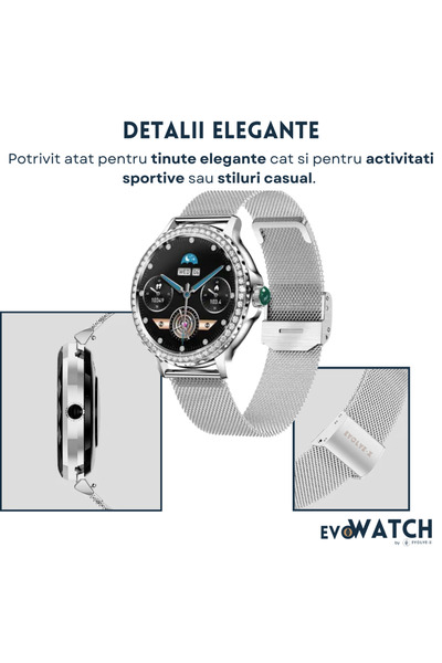 Evolve-x Smartwatch For Women Evowatch9, Apeluri Si Notificari Bluetooth, Monitorizare Sanatate