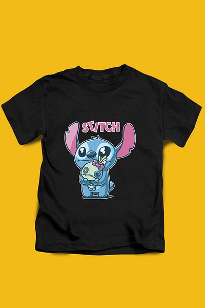 Store Stich Pattern Printed Children's Black and White Tshirt