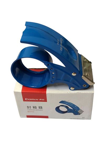 Comix tape cutter for tying cartons