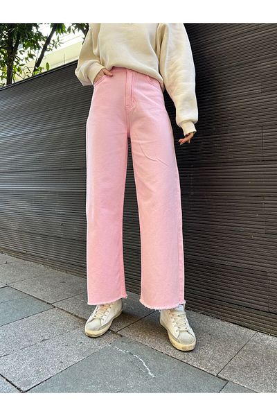 KOTOLOG Women's Colorful Gabardine Leg Tasseled Loose Trousers Trend Model