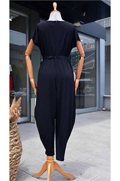 NÜANS MODA Waist Lace-Up Baggy Overalls with Flap Pocket Pantss