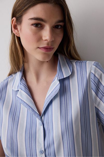 Penti Travel Striped Shirt Shorts Blue Pajama Set