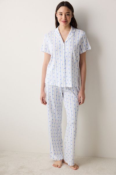 Penti Set de pijamale Roses Pointel Cămașă Pantaloni alb