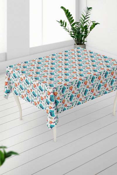 HediyeLabs Tropical Akvarel Floral Digital Tablecloth – Rainbow Garden Series