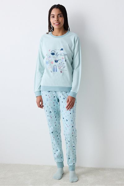 Penti Σετ πιτζάμες Cotton Me Time Light Mint Πράσινο Παντελόνι