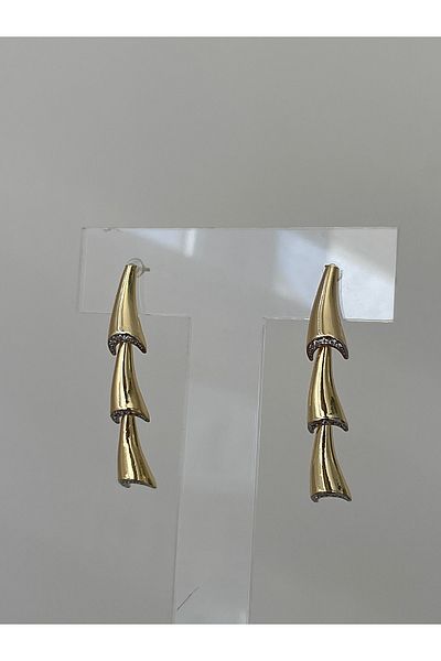 JELLY Women's Steel Gold Color Zircon Stone Segment Design Long Dangle Earrings
