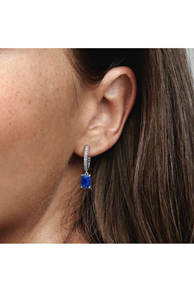 Pandora Cercei Pandora rotunzi stralucitori cu cristale albastre dreptunghiulare Zirconiu si Argint 925