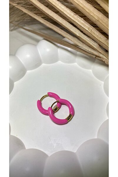 JustGAF Fuşya Renk Çelik Halka Küpe
