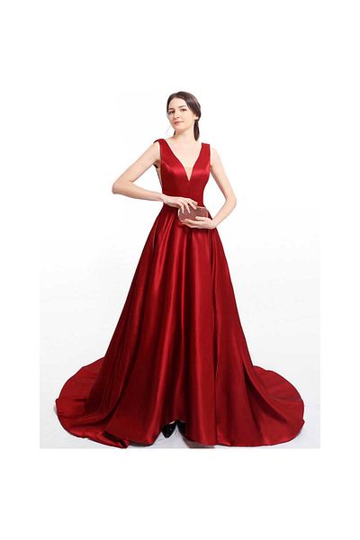 OEM Long red evening dress with side pockets