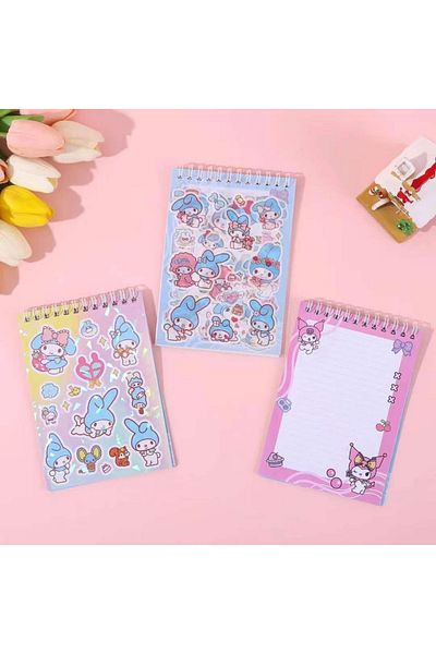 NaSaDAN My Melody & Kuromi Designed, 8 Φύλλα Αυτοκόλλητα + 3 Σελίδες Σημειώσεις, Σπιράλ Α6 Αυτοκόλλητο Άλμπουμ (ΜΟΝΟ)