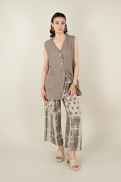 Ranasubaşı Geo Model Linen Trousers with Front Pockets Beige