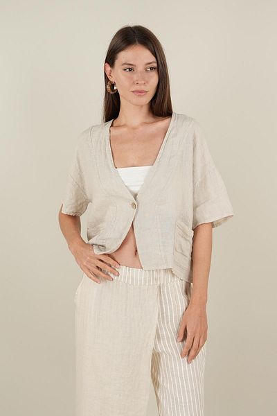 Ranasubaşı Linen Flap Trousers Beige