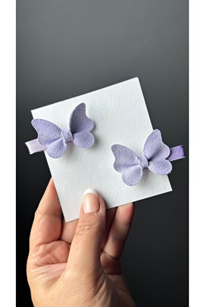 Toka Perisi Lila kız toka Süet Deri Kelebek 2’li Yarım kurdele kaplı klipsli ...