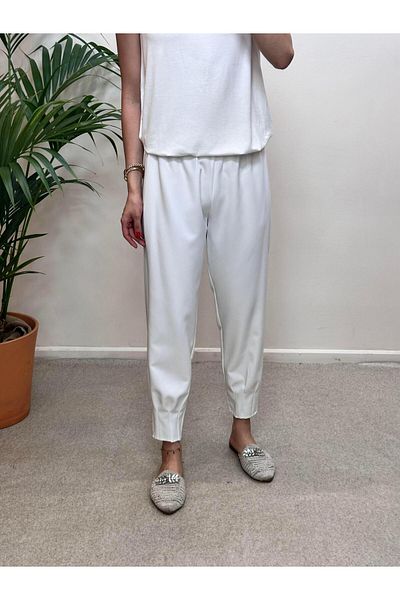 Ranasubaşı Crepe Cuff Stitched Trousers White