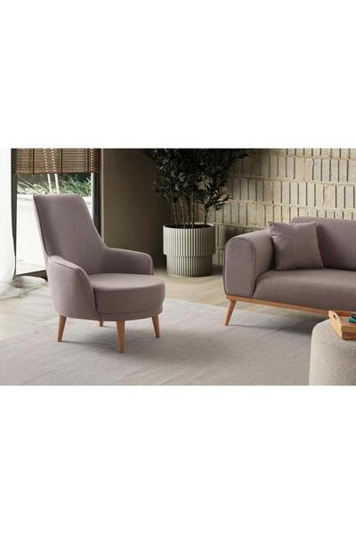 Haliloğlu Paris Keten Berjer Kahverengi Tekli Koltuk