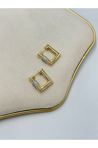 MyladyAccessoriess Two Colors and Zircon Stone Detail Hoop Earrings