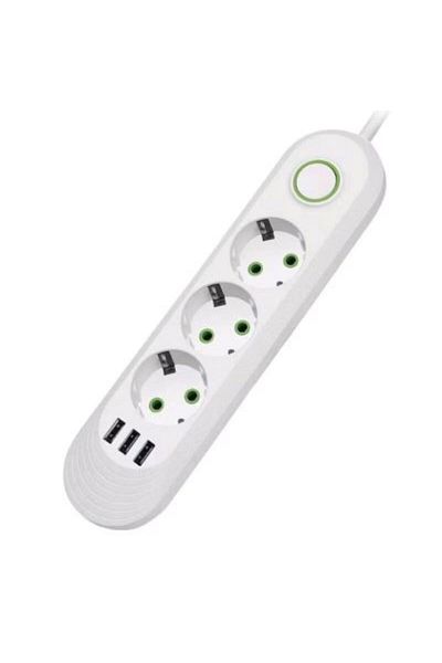 F05 Universal Extension Cord With 3 Sockets, 2 USB Ports, Heat Resistant, 2 M