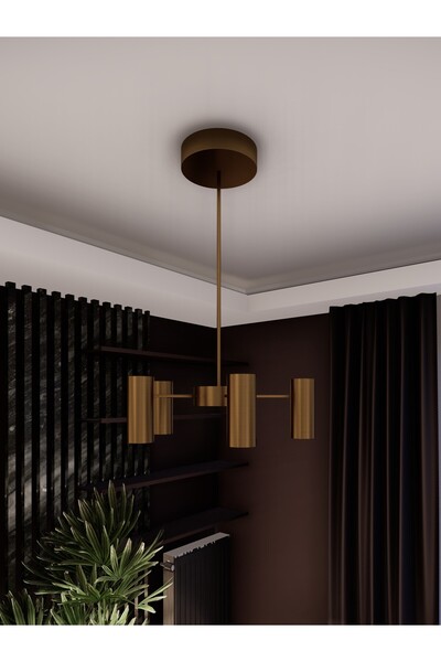 avizade LUXERA 5 Kollu Spot Avize – GU10 Duylu Gold Modern Silindirik Tasarım