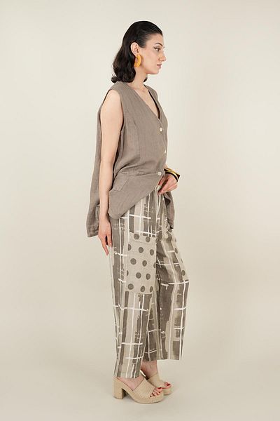 Ranasubaşı Geo Model Linen Trousers with Front Pockets Beige