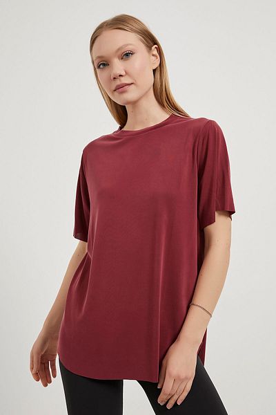 Arma Life Tricou de bază pentru femei, cu decolteu rotund, modal, roșu Claret