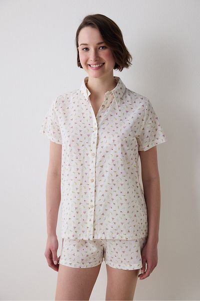 Penti Koszula Blossom Shorts Ecru Pajama Set
