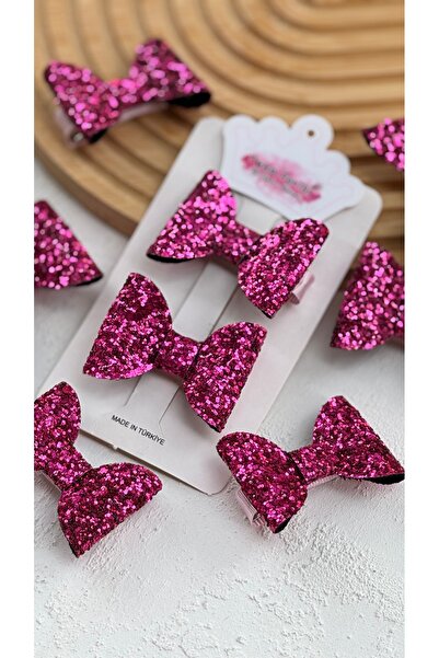 Toka Perisi Luna Fuşya Pembe Glitter 5cm Simli Metal klipsi Fiyonk Toka