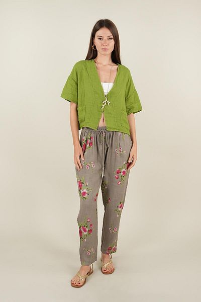 Ranasubaşı Rose Model Tied Linen Trousers Beige