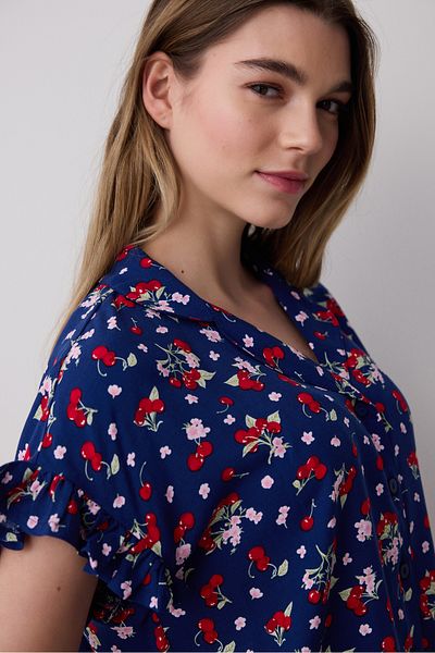 Penti Cherries Shirt Shorts Navy Blue Pajama Set