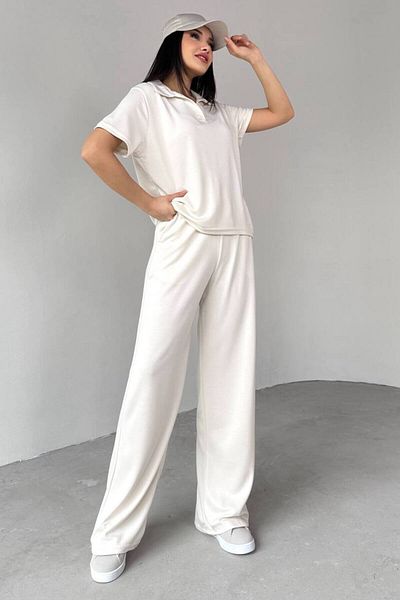 OTAKU Women's Comfortable Fit Double Pocket Modal Fabric Polo Neck T-Shirt Pants Set