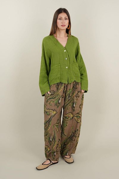 Ranasubaşı Shawl Patterned Light Brown Linen Trousers