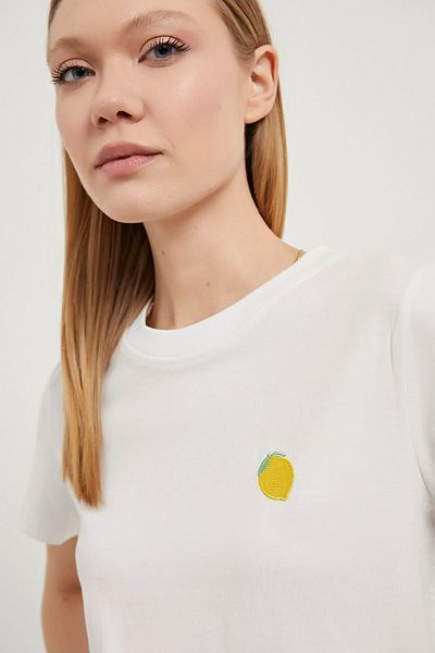 Arma Life Women's Lemon Patterned Crew Neck White Loose T-Shirt