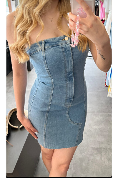 BRN Butik Straplez mini Jean Elbise