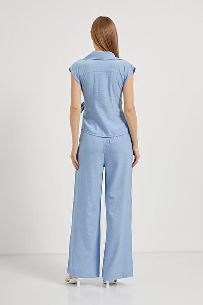 Arma Life Women's Sleeveless Blouse Elastic Pants Blue Double Bottom Top Set