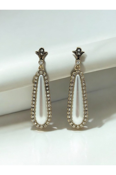 FUYA JEWELLERY Taş Detaylı Drop İnci Küpe