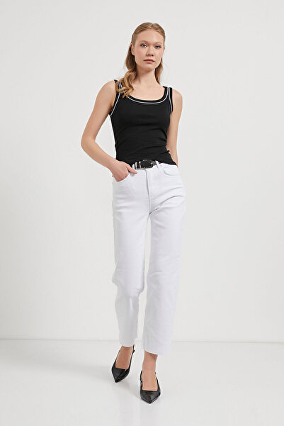 Arma Life Women's Strappy Summer Tight Black Tank Top with Stripe Detail