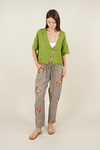 Ranasubaşı Rose Model Tied Linen Trousers Beige