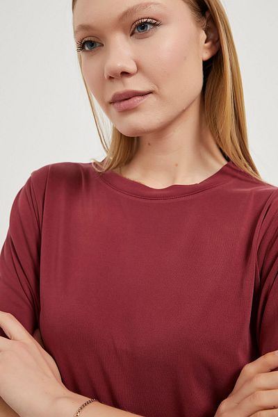Arma Life Tricou de bază pentru femei, cu decolteu rotund, modal, roșu Claret