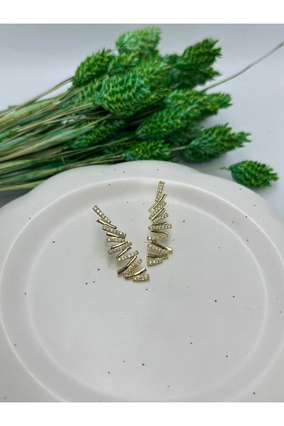 MyladyAccessoriess Zircon Stone Detail Zig Zag Earrings