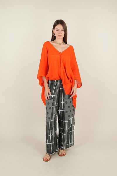 Ranasubaşı Geo Model Linen Trousers with Front Pockets Gray