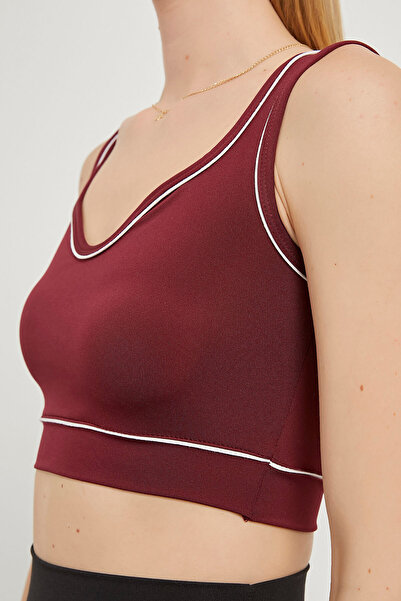 Arma Life Women's Piping Strap Tight Burgundy Crop Sports Bustier