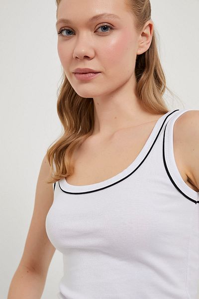 Arma Life Women's Strappy Summer Tight White Undershirt with Stripe Detail