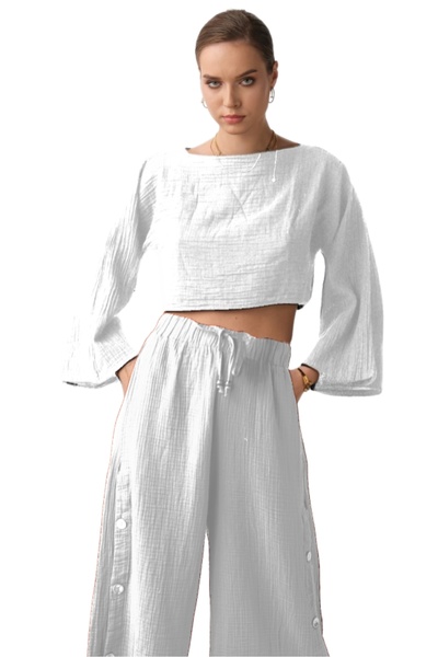 clavia Muslin Bustier, Tshirt Spanish Sleeve Boat Neck 100% βαμβακερή καλοκαιρινή μπλούζα, Crop Bustier