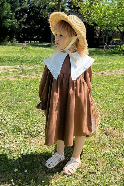 Mioma Kids Ruffled Collar Dress Brown