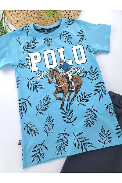 Butik Boy's Zuzu Polo Printed Shorts T-Shirt Double Set Premium Quality