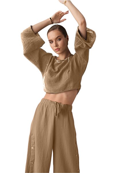 clavia Muslin Bustier, Tshirt Spanish Sleeve Boat Neck 100% βαμβακερό καλοκαιρινό μπλουζάκι, Crop Bustier