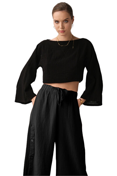 clavia Muslin Bustier, Tshirt Spanish Sleeve Boat Neck 100% βαμβακερή καλοκαιρινή μπλούζα, Crop Bustier