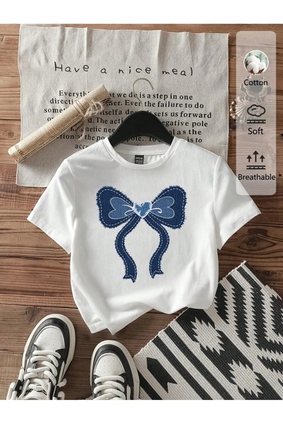 PALPİTO Tricou crop strâns cu decolteu cu imprimeu cu panglică albă pentru femei